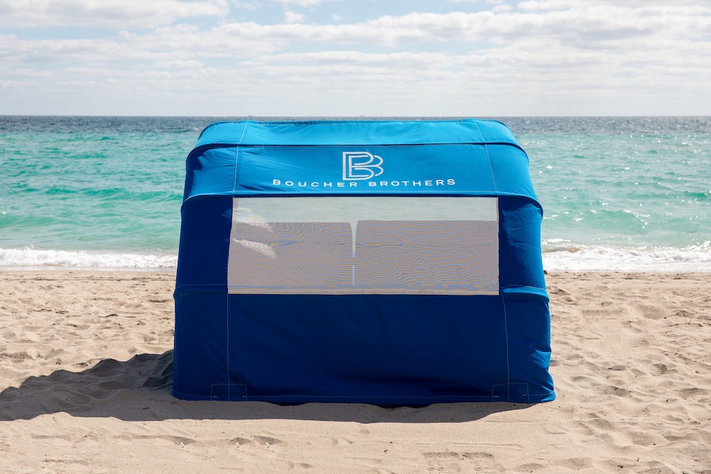 An outdoor lounge arrangement for an evening beach event.