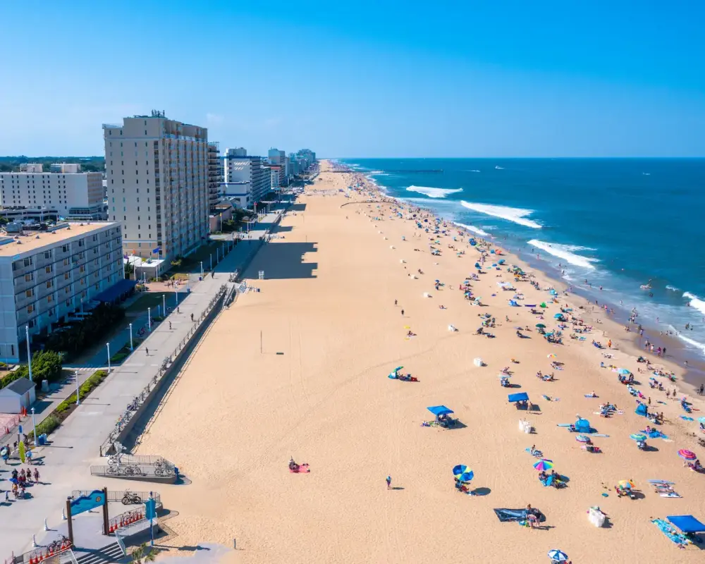 Virginia Beach oceanfront looking north along the boardwalk.